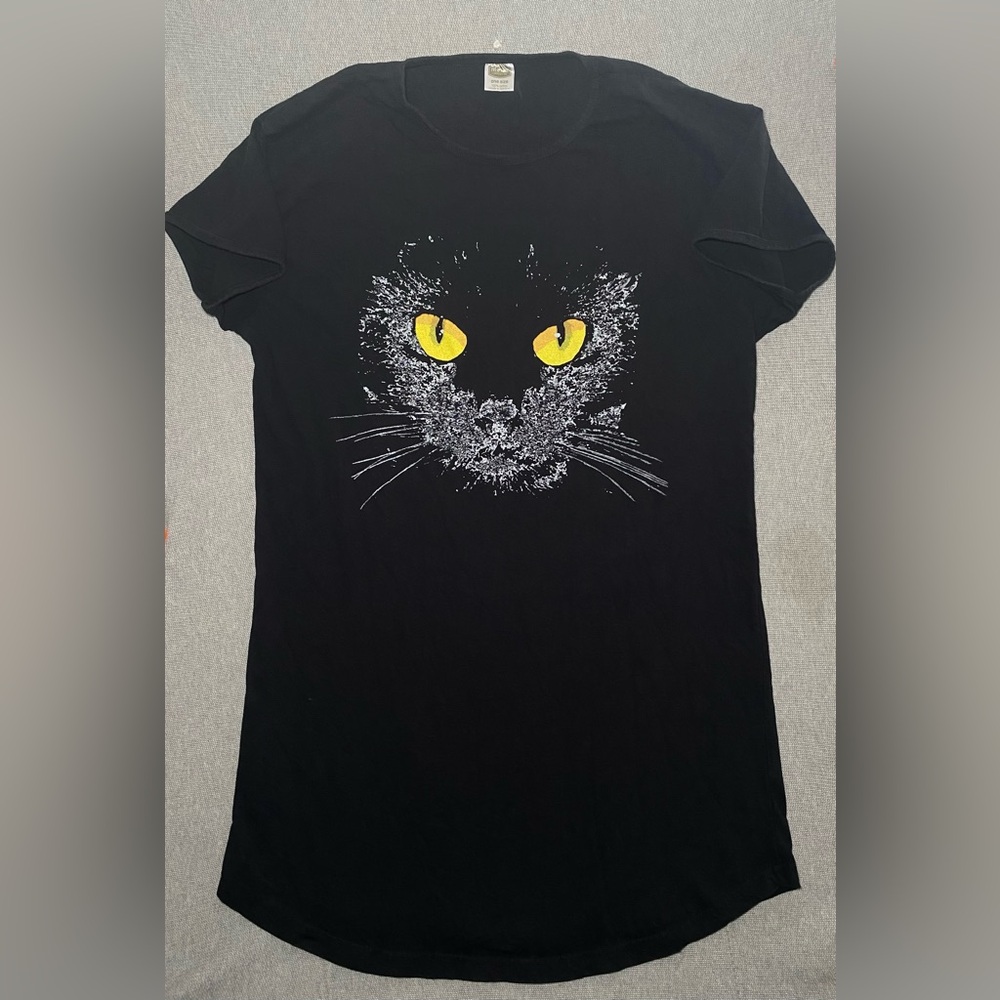 Rel-E-Vant Products Black Cat Yellow Eyes Night Gown Cotton Vintage 90's